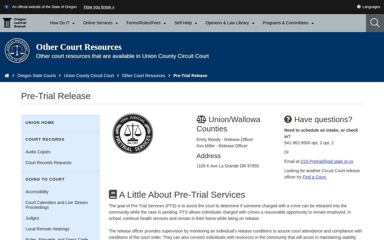 Union County Correctional Facility pretrial release supervision source