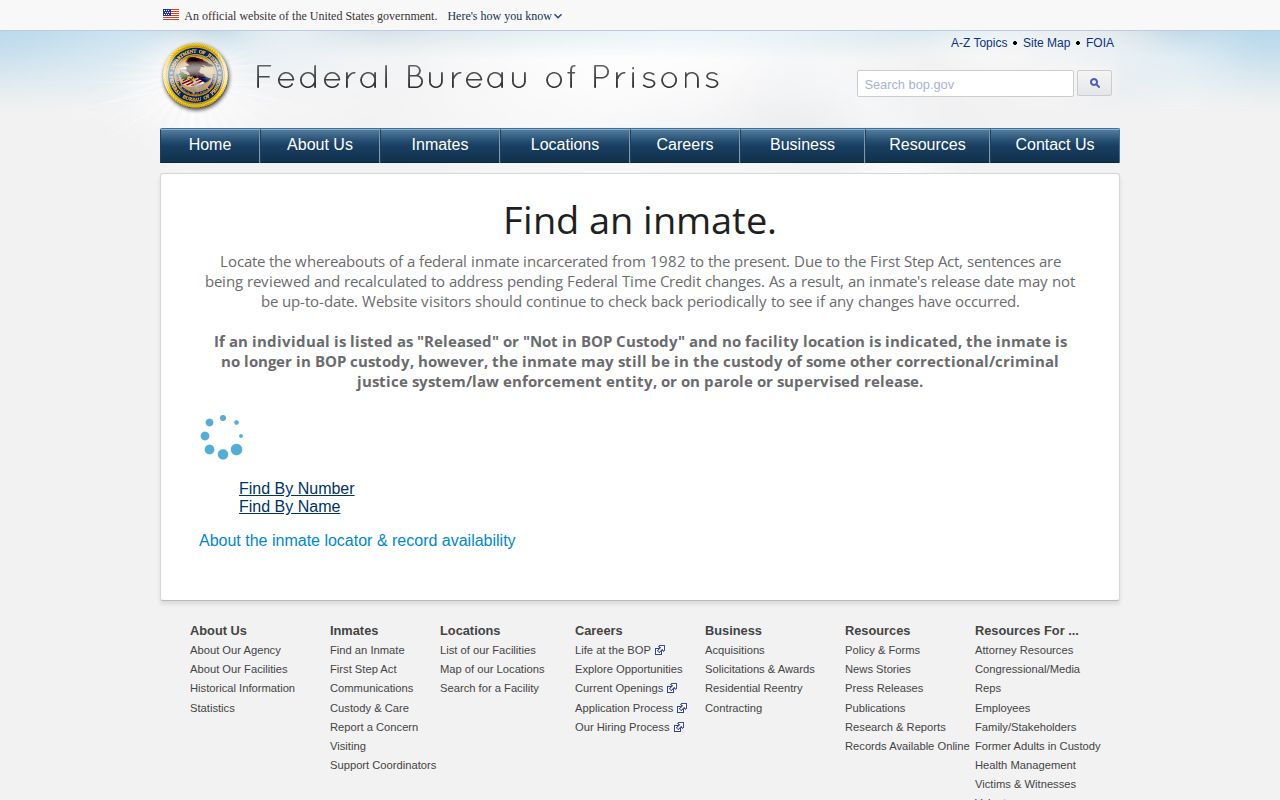 Federal BOP released result fields for a Union County custody search