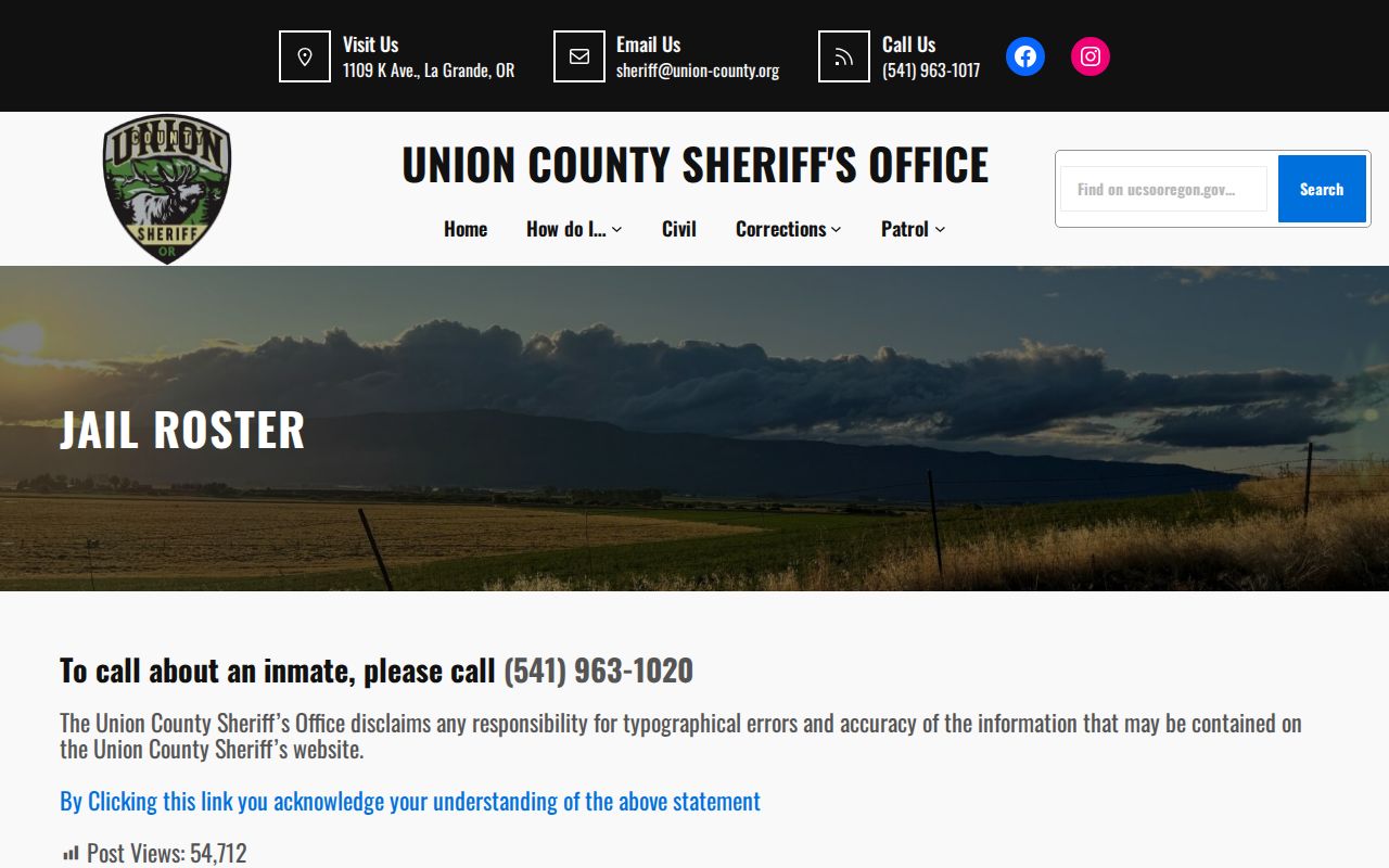 Union County current jail roster warning for released inmate searches