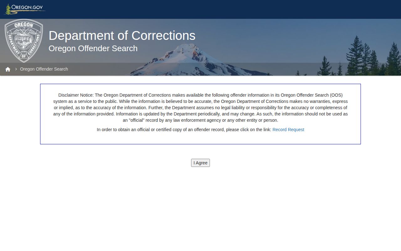 Oregon Offender Search fields and limits for Union County released inmates