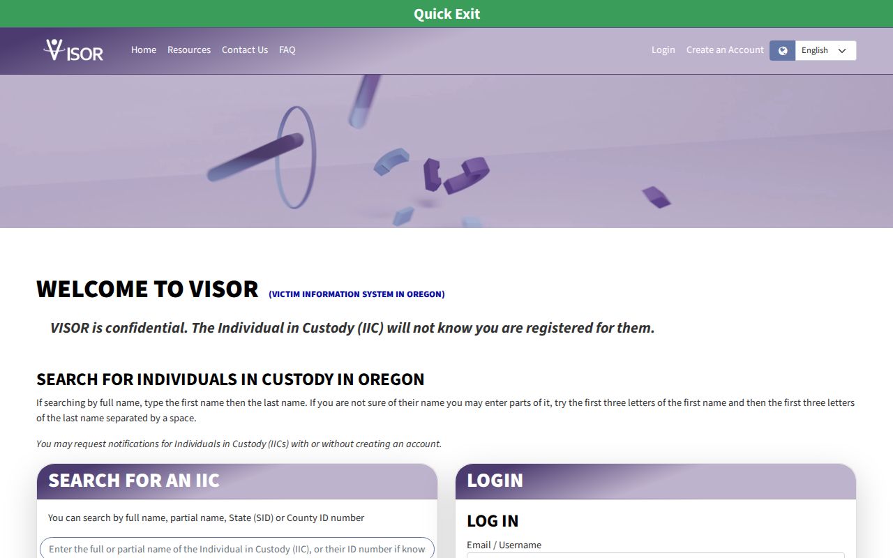 Union County projected release date notice in Oregon VISOR
