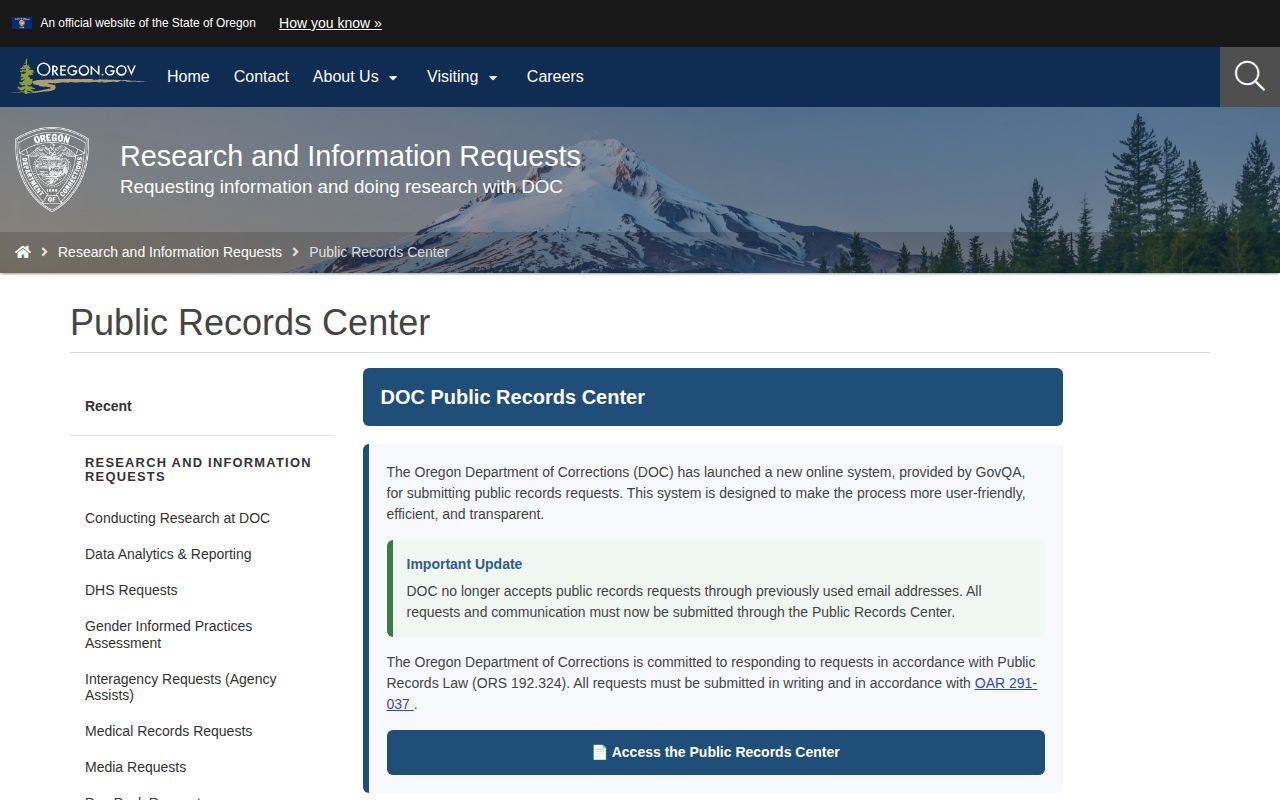 Official Oregon DOC release and discharge record request for Union County